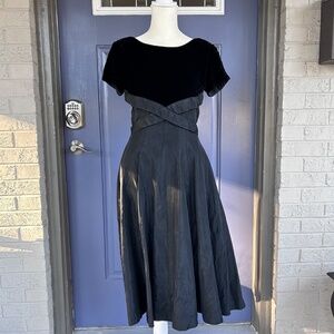 Vintage Black Velvet & Taffeta Dress, XS